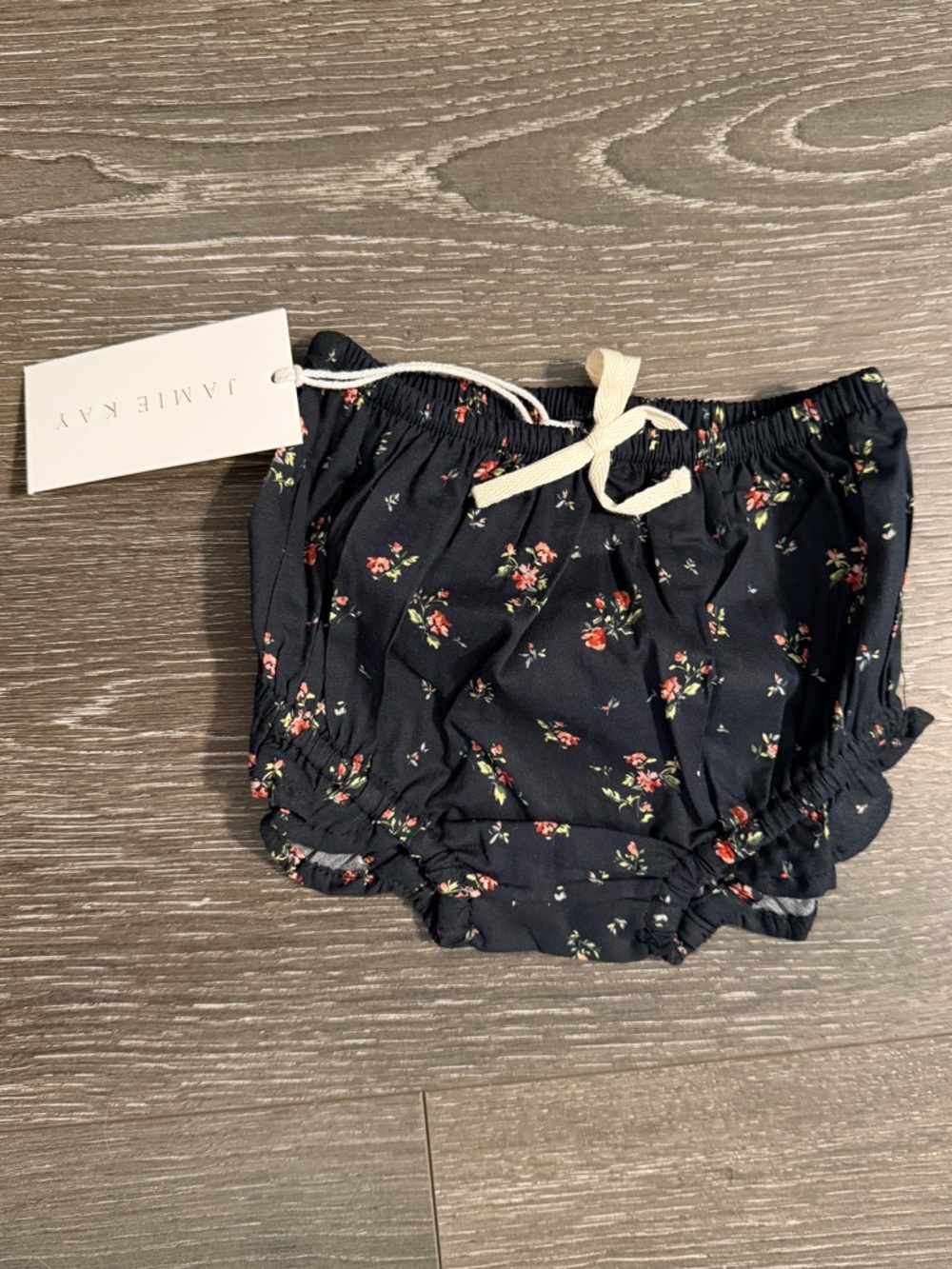 Jamie Kay Navy Floral Diaper Cover Bloomers with Cream Bow